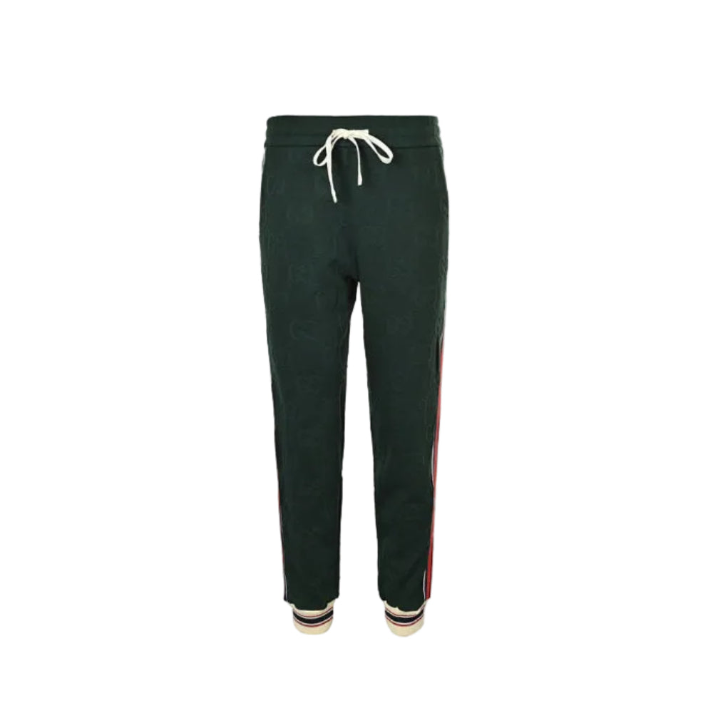 Gucci Forest Green Tone-on-Tone Jacquard Jogger Pants with Tri-Stripe Detail