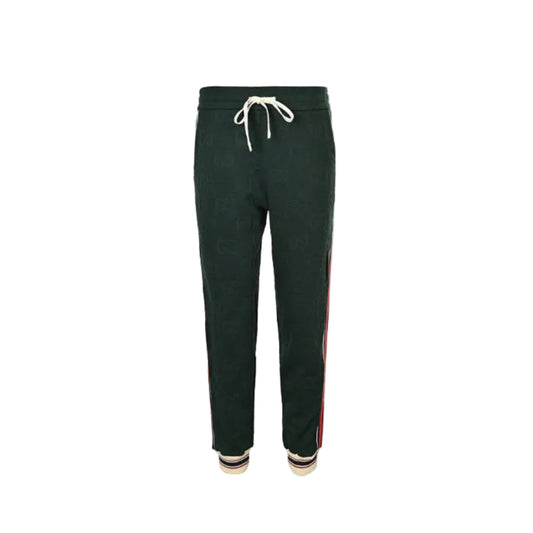 Gucci Forest Green Tone-on-Tone Jacquard Jogger Pants with Tri-Stripe Detail