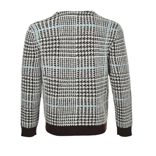 Louis Vuitton Glen Plaid Houndstooth Bouclé Knit Crewneck Sweater – Black / White / Blue