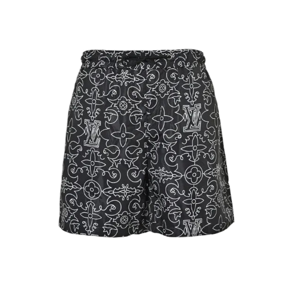 Louis Vuitton Monogram Line-Art Swim Shorts — Black