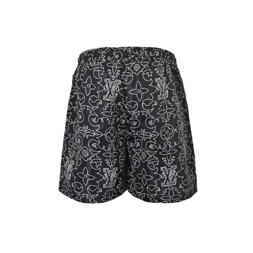Louis Vuitton Monogram Line-Art Swim Shorts — Black