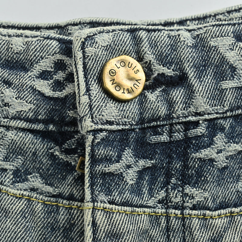 Louis Vuitton Monogram Distressed Wide-Leg Jeans — Grey Wash