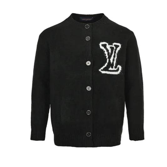 Louis Vuitton Oversized 3D Collegiate Logo Bouclé Knit Cardigan – Black