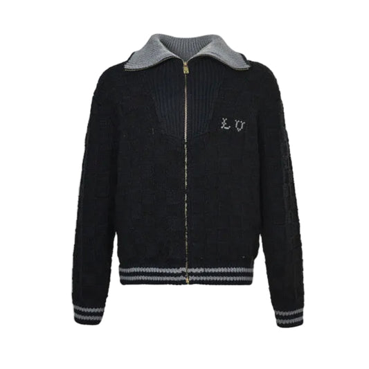 Louis Vuitton Cursive Script Chunky Rib Knit Zip Jacket – Black