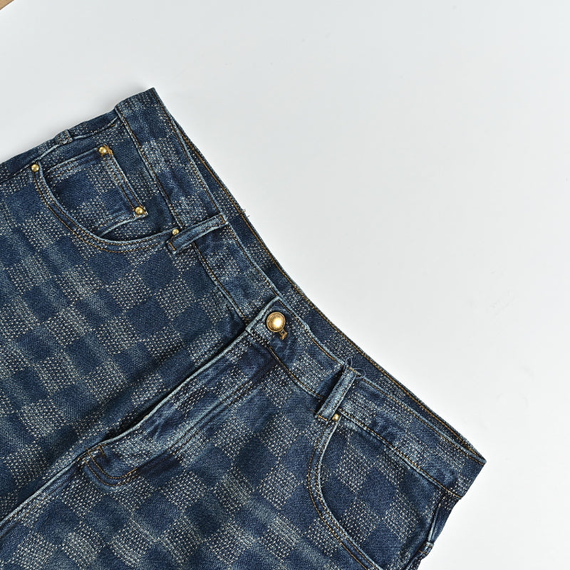Louis Vuitton Damier Check Jacquard Straight Jeans — Indigo