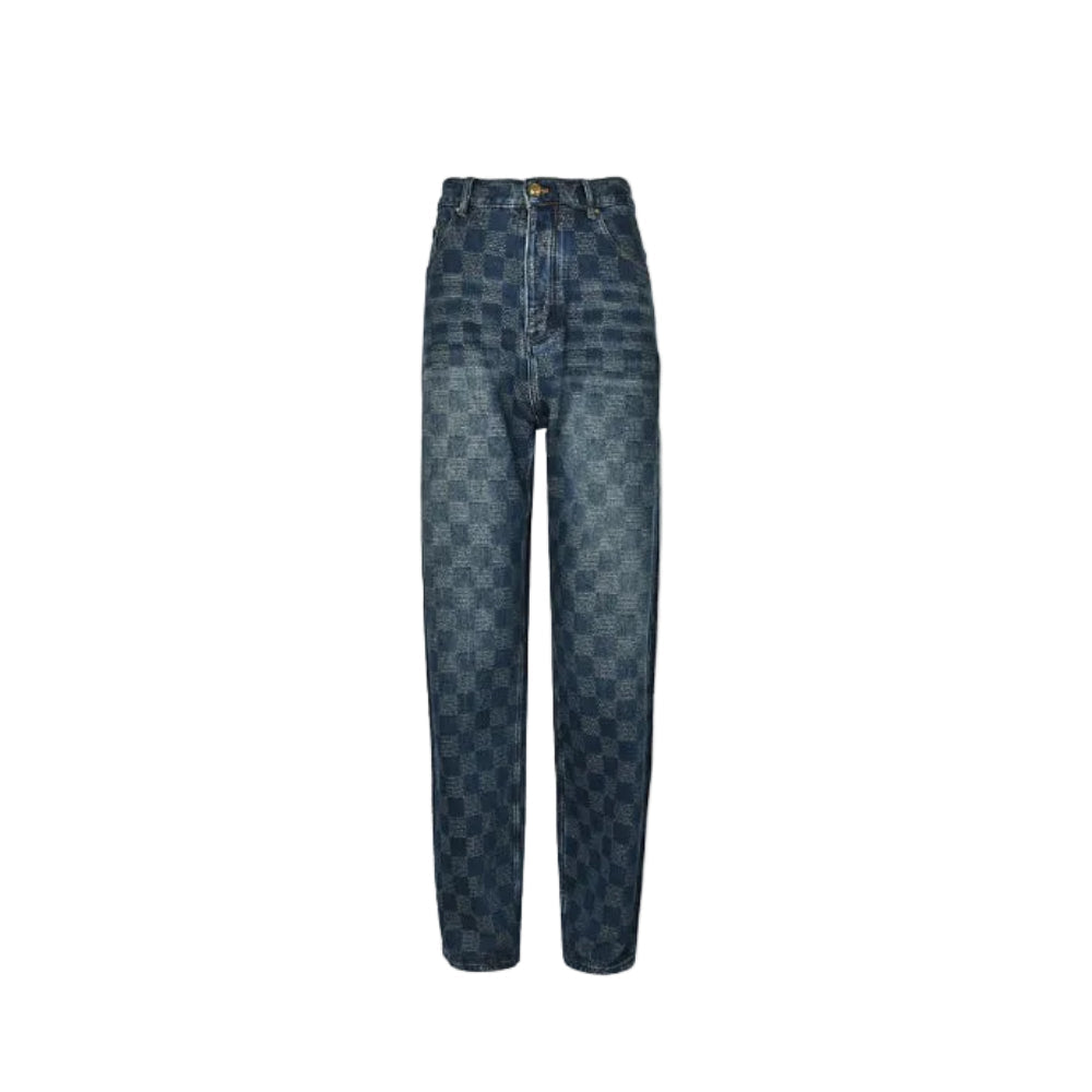 Louis Vuitton Damier Check Jacquard Straight Jeans — Indigo