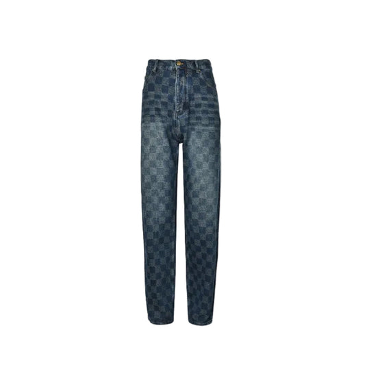 Louis Vuitton Damier Check Jacquard Straight Jeans — Indigo