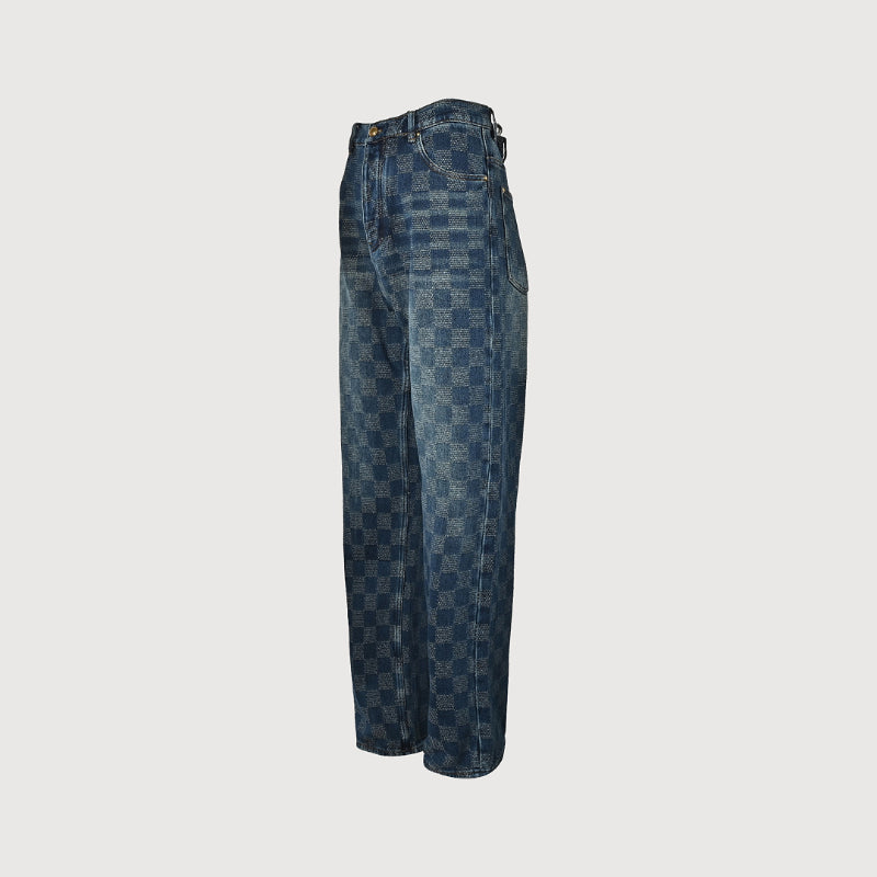 Louis Vuitton Damier Check Jacquard Straight Jeans — Indigo