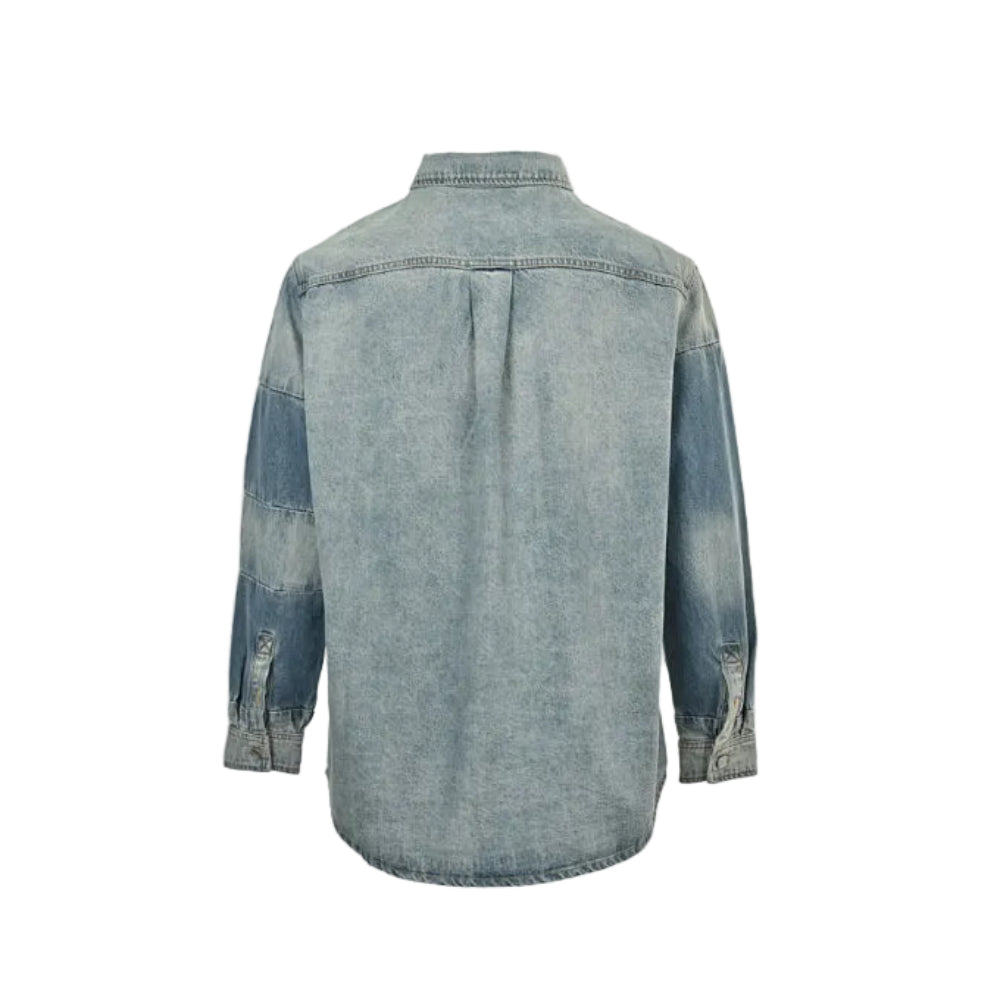Gucci Two-Tone Panelled Denim Overshirt with Chain-Stitch Pocket Detail
