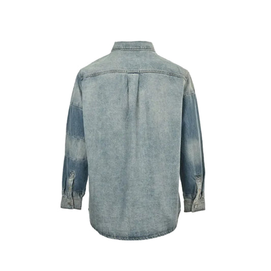 Gucci Two-Tone Panelled Denim Overshirt with Chain-Stitch Pocket Detail