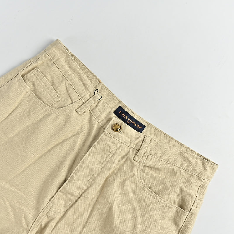 Louis Vuitton Tonal Monogram Embroidered Straight Trousers — Ecru