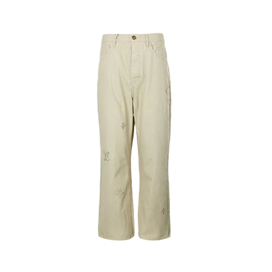 Louis Vuitton Tonal Monogram Embroidered Straight Trousers — Ecru