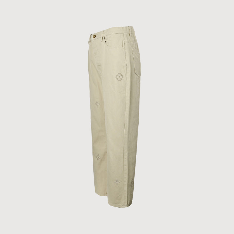 Louis Vuitton Tonal Monogram Embroidered Straight Trousers — Ecru
