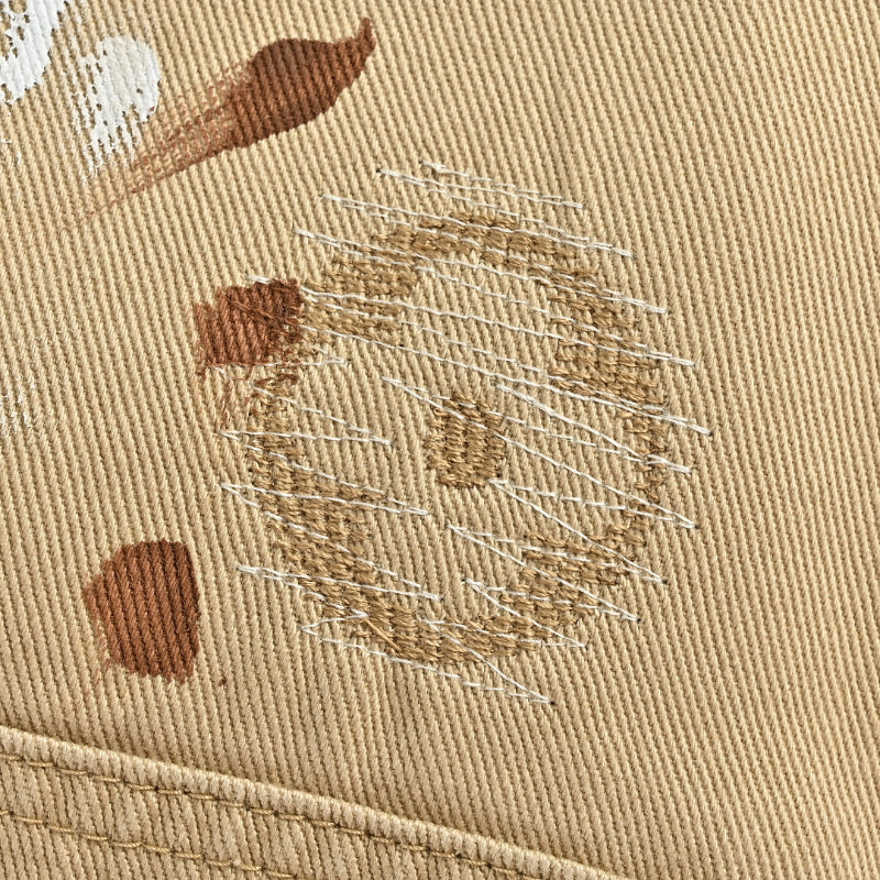 Louis Vuitton Distressed Paint-Splatter Carpenter Shorts — Khaki