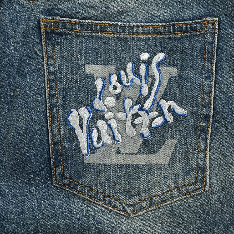 Louis Vuitton Tonal Monogram Slim Jeans — Mid Wash