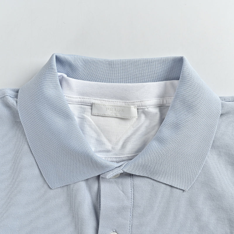 PRADA Triangle Badge Piqué Polo Shirt PRD Powder Blue