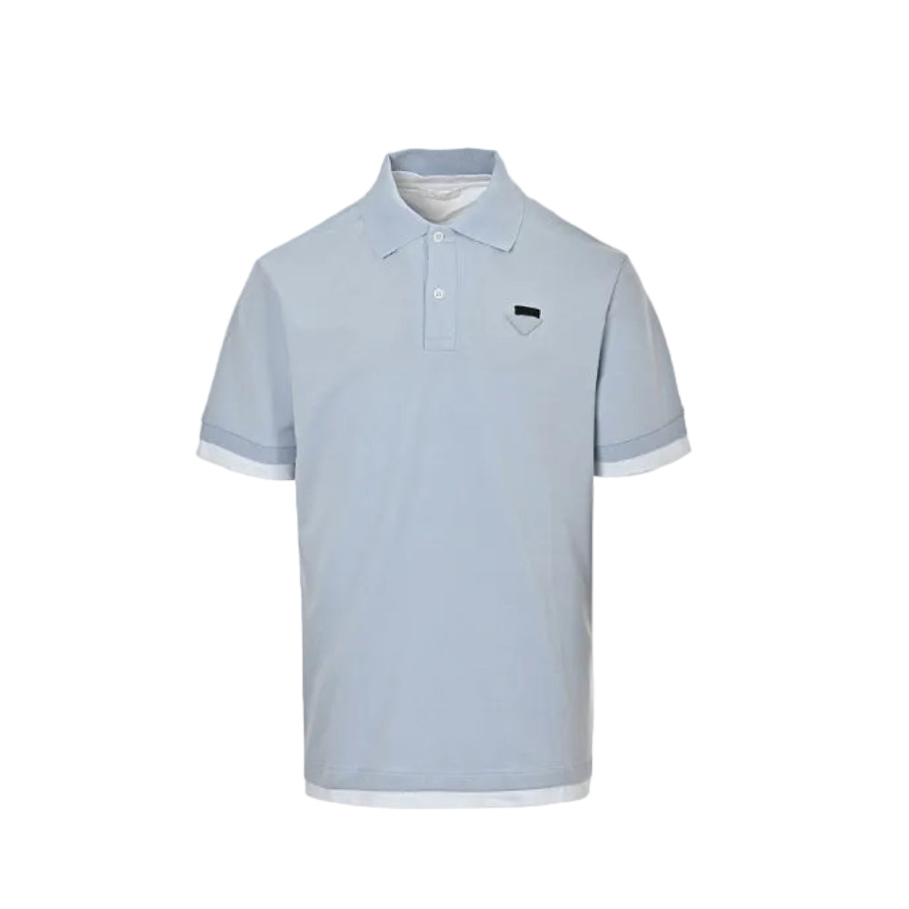 PRADA Triangle Badge Piqué Polo Shirt PRD Powder Blue