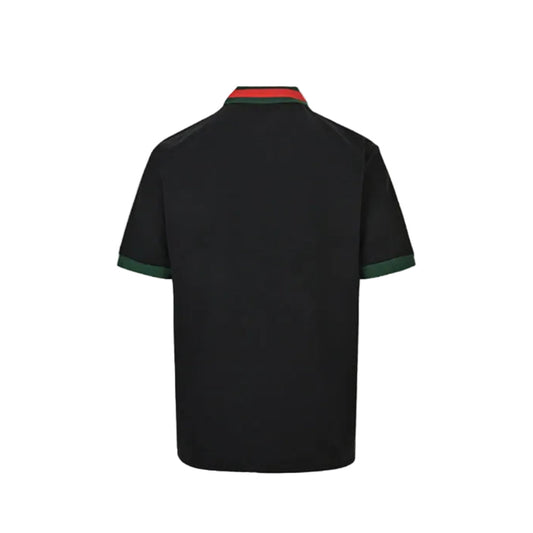 Gucci Black Web Stripe Collar Piqué Polo