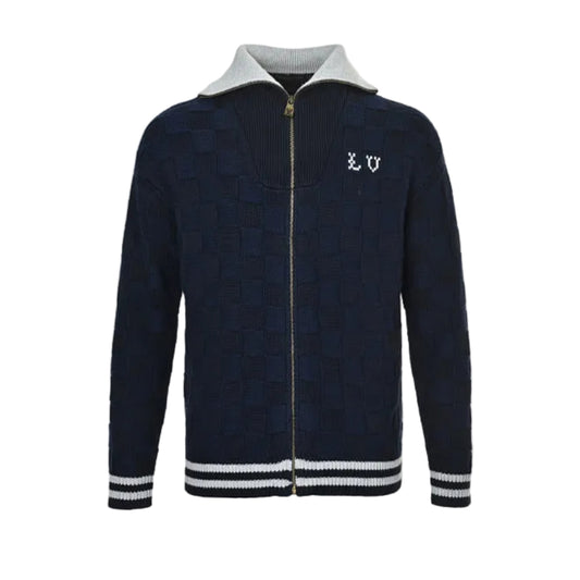 Louis Vuitton Pixel Logo Damier Knit Zip Jacket – Navy / Grey