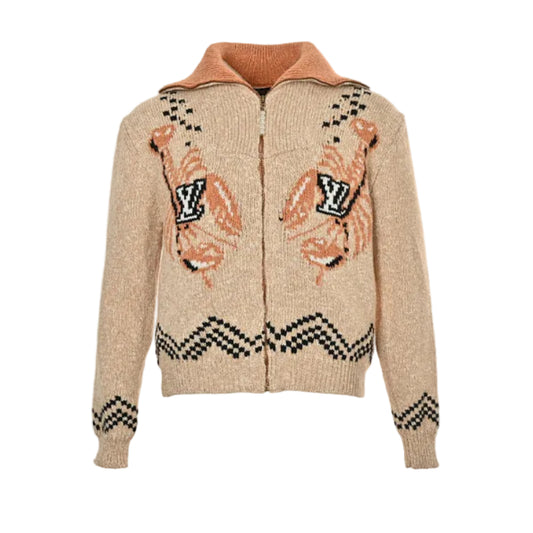 Louis Vuitton Tiger Jacquard Knit Zip Jacket – Oat / Coral / Black