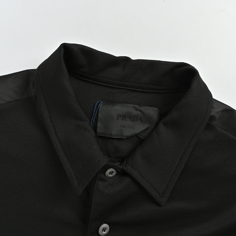 PRADA Milano Black Leather Triangle Logo Patch Pocket Polo Shirt PRD Black