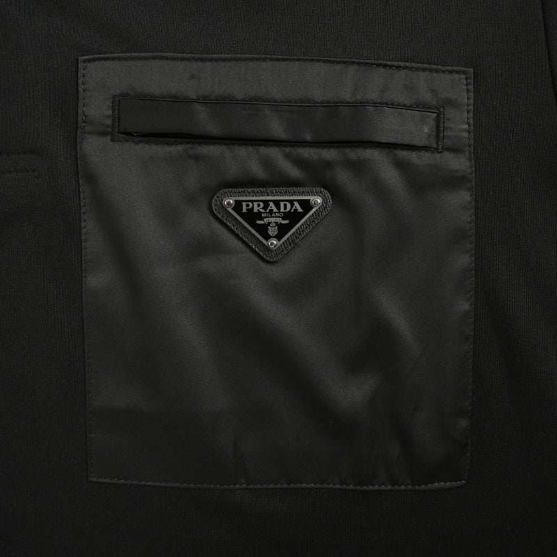 PRADA Milano Black Leather Triangle Logo Patch Pocket Polo Shirt PRD Black
