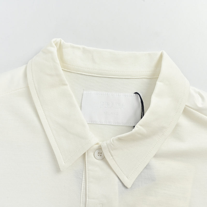 PRADA Milano White Leather Triangle Logo Patch Pocket Polo Shirt PRD Off-White