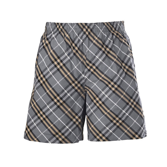 BURBERRY Grey-Green Twill Check Shorts