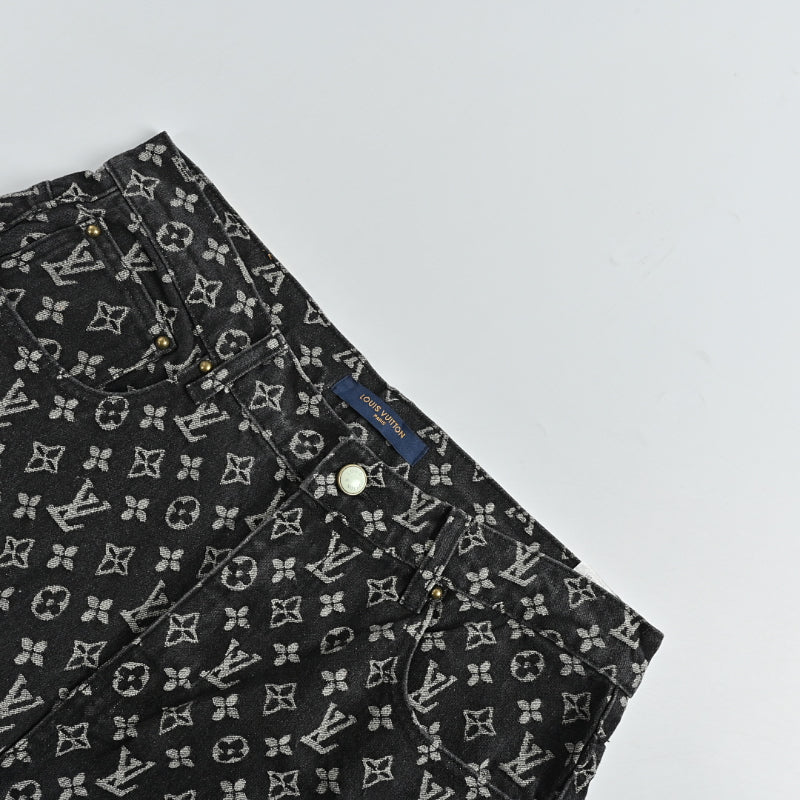 Louis Vuitton Monogram Jacquard Wide-Leg Jeans — Black x Grey