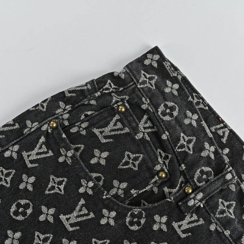 Louis Vuitton Monogram Jacquard Wide-Leg Jeans — Black x Grey