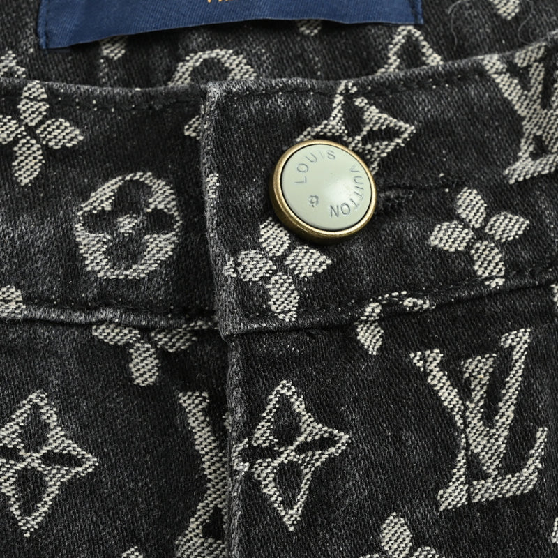 Louis Vuitton Monogram Jacquard Wide-Leg Jeans — Black x Grey