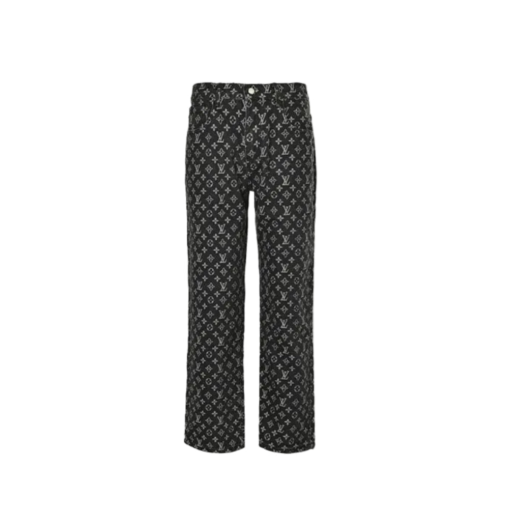 Louis Vuitton Monogram Jacquard Wide-Leg Jeans — Black x Grey