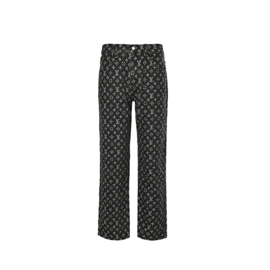 Louis Vuitton Monogram Jacquard Wide-Leg Jeans — Black x Grey