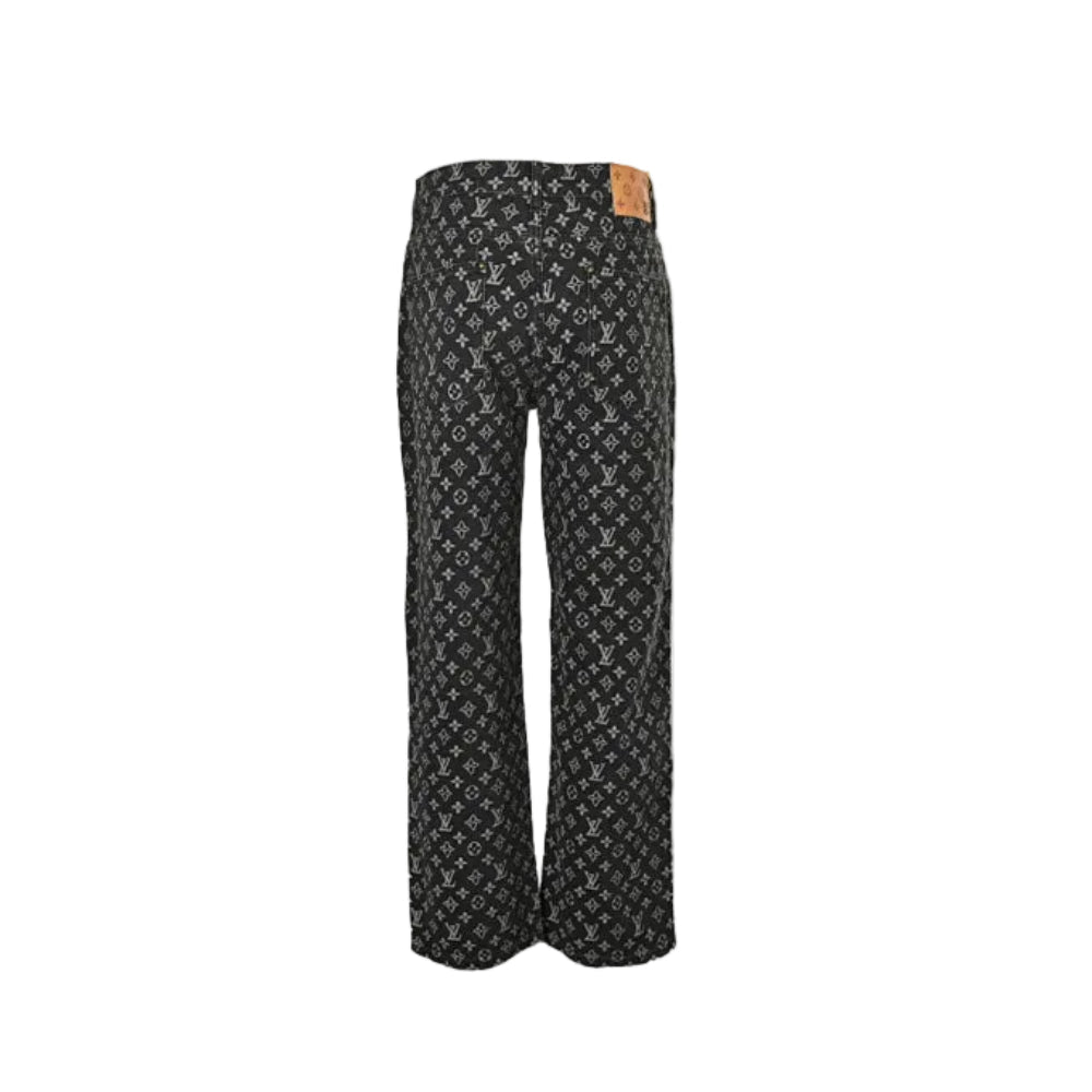 Louis Vuitton Monogram Jacquard Wide-Leg Jeans — Black x Grey