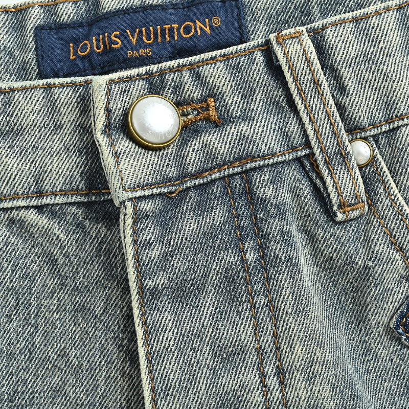 Louis Vuitton Monogram Patchwork Wide-Leg Jeans — Washed Blue