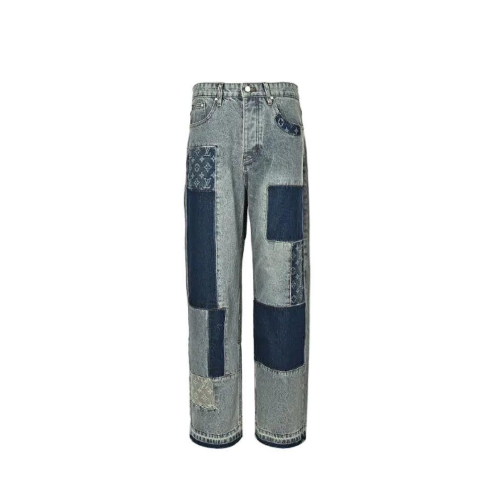 Louis Vuitton Monogram Patchwork Wide-Leg Jeans — Washed Blue