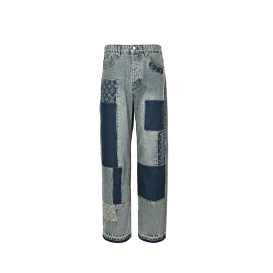 Louis Vuitton Monogram Patchwork Wide-Leg Jeans — Washed Blue