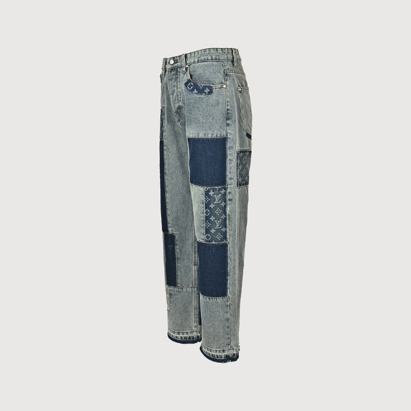 Louis Vuitton Monogram Patchwork Wide-Leg Jeans — Washed Blue