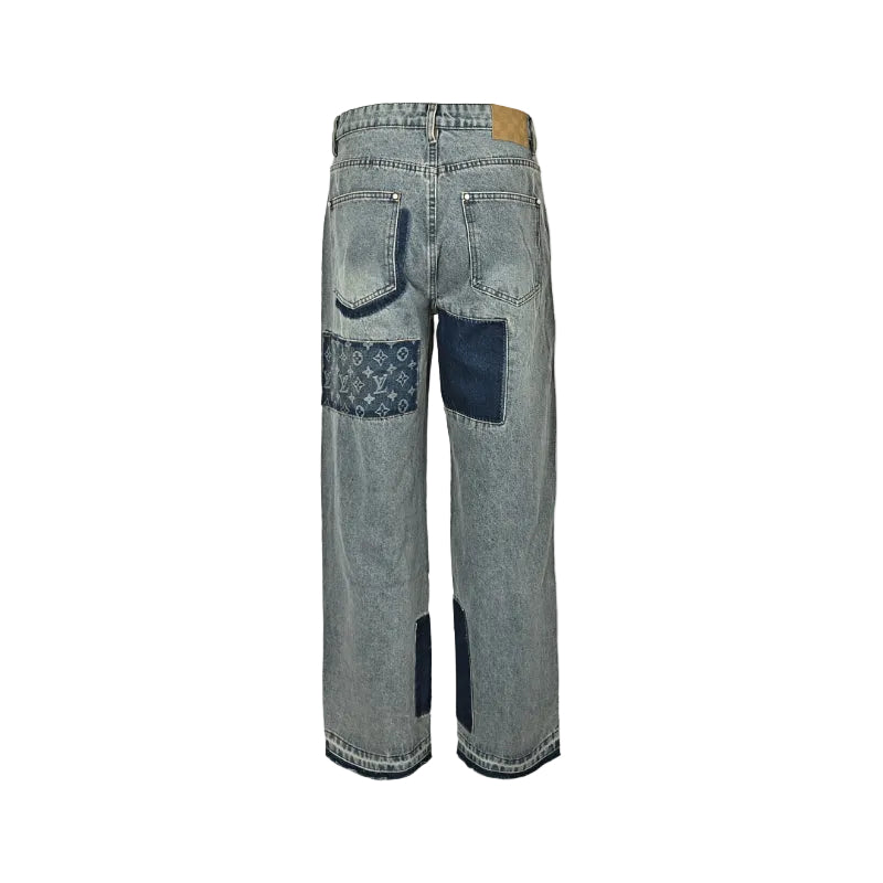 Louis Vuitton Monogram Patchwork Wide-Leg Jeans — Washed Blue