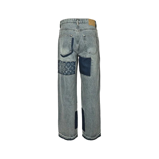 Louis Vuitton Monogram Patchwork Wide-Leg Jeans — Washed Blue