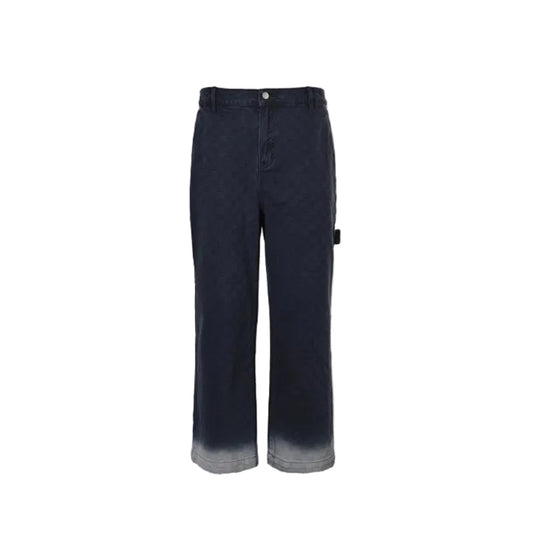 Gucci Navy Monogram Jacquard Wide-Leg Denim Pants with Gradient Hem