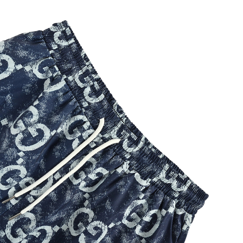 Gucci All-Over Washed Dual-Letter Jacquard Swim Shorts – Navy