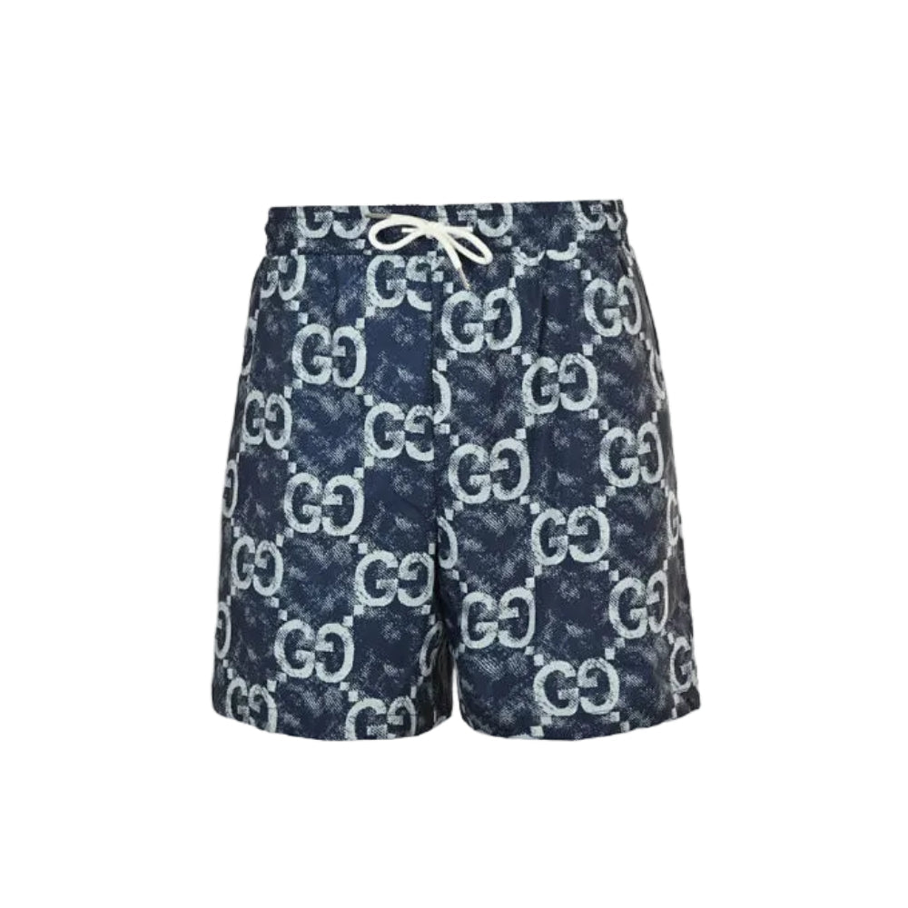 Gucci All-Over Washed Dual-Letter Jacquard Swim Shorts – Navy