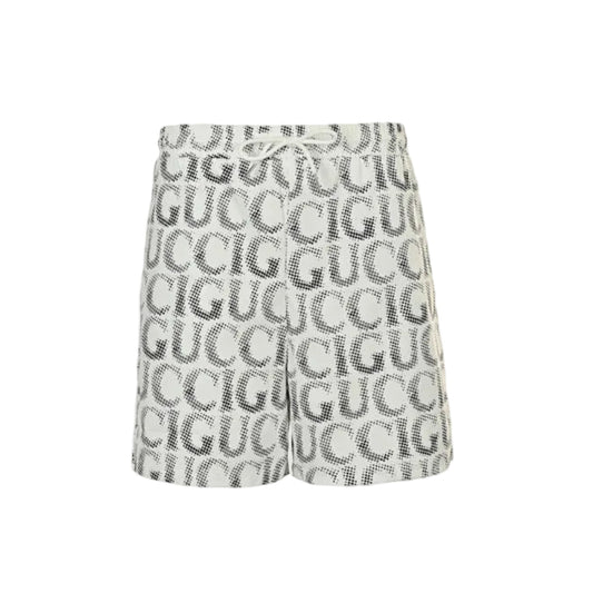Gucci All-Over Halftone Letter Print Shorts – White