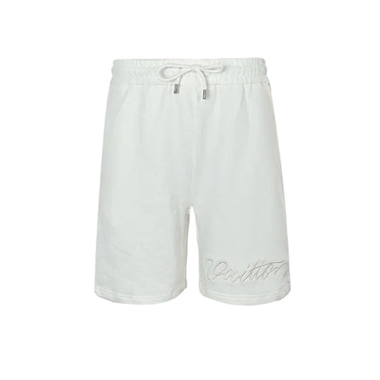 Louis Vuitton Signature Script Embroidered Shorts — Cream