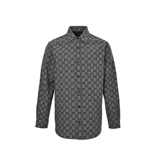 Gucci Black Gingham Monogram Print Point Collar Overshirt