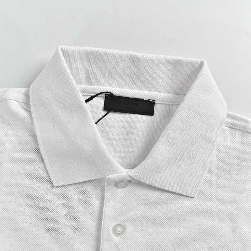 PRADA Royal Crest Embroidered Piqué Polo Shirt PRD White