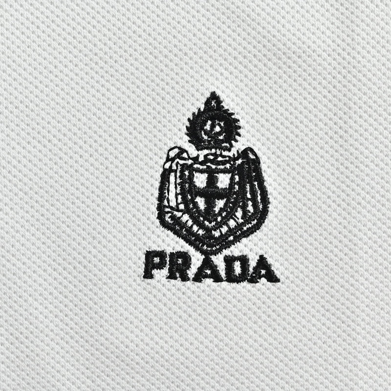 PRADA Royal Crest Embroidered Piqué Polo Shirt PRD White