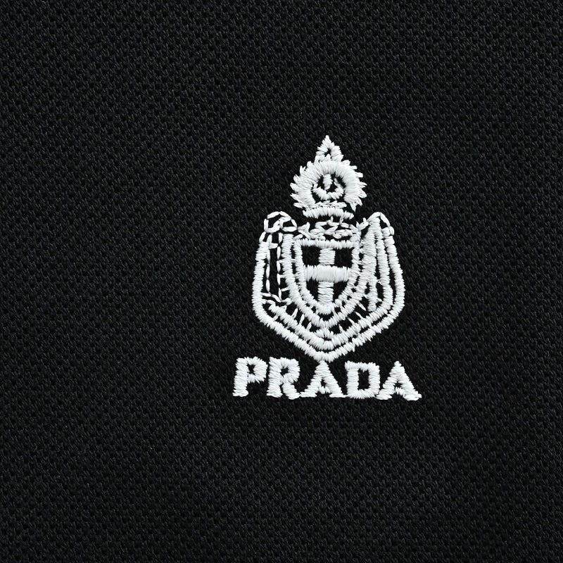 PRADA Royal Crest Embroidered Piqué Polo Shirt PRD Black
