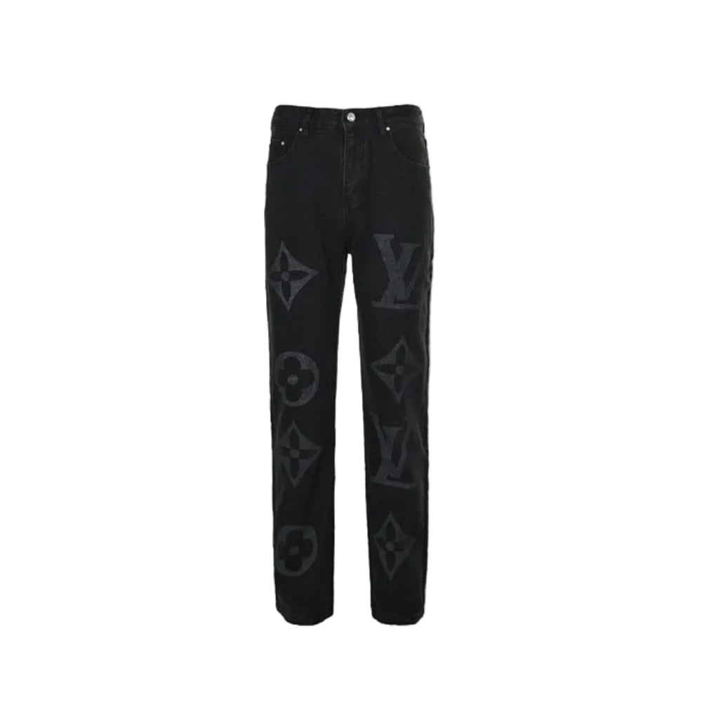 Louis Vuitton Giant Tonal Monogram Straight Jeans — Black